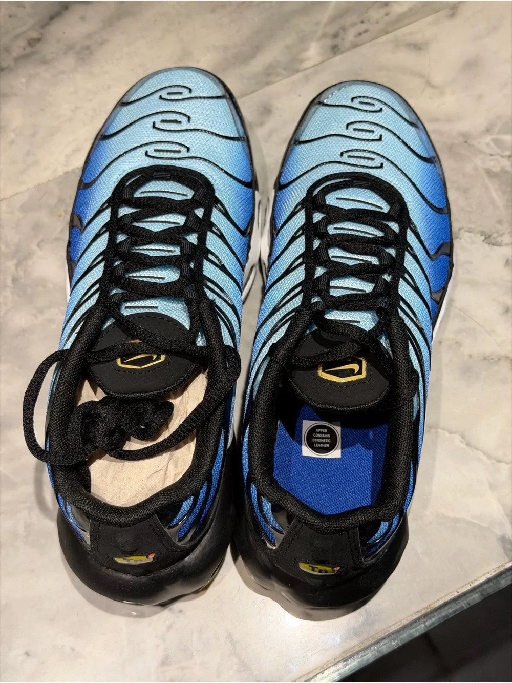 Nike Kids Blue Gradient Air Cushion Sneakers with Yellow Swoosh